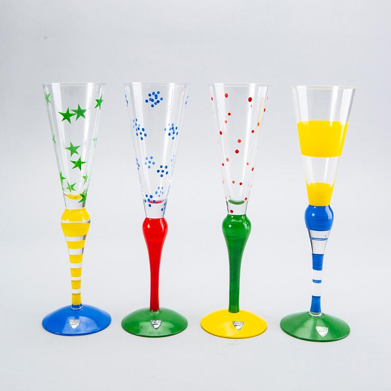 Anne Nilsson, champagne glass, 8 pcs, "Clown", Orrefors.
