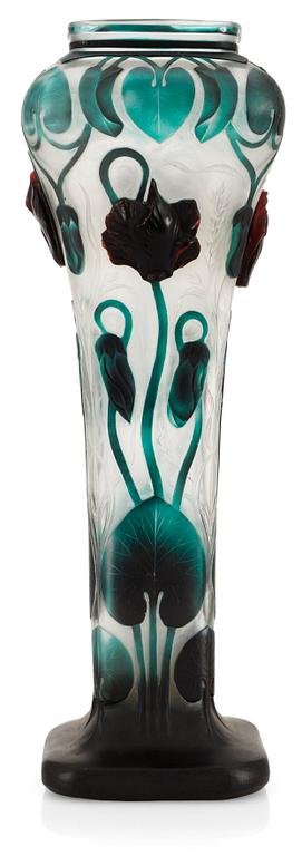 An art nouveau Eugène Michel cameo glass vase, France.