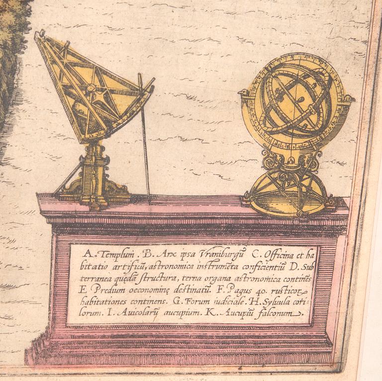 Georg Braun & Frans Hogenberg, karta över Ven / Hven, handkolorerat kopparstick, Köln ca 1586.