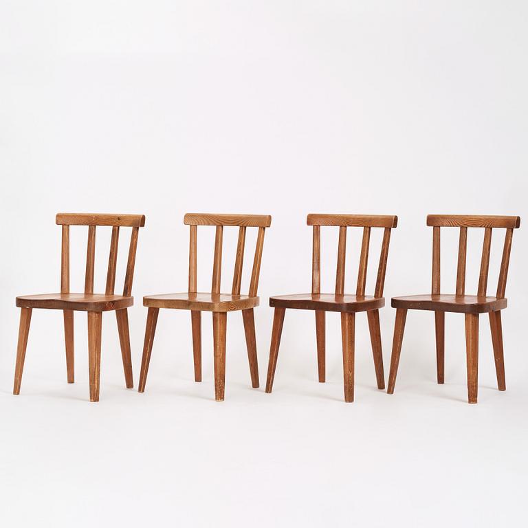 Axel Einar Hjorth, a set of four pine 'Utö' chairs, Nordiska Kompaniet, Sweden 1930s.
