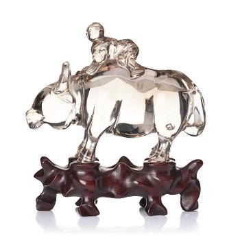 1008. A rock chrystal sculpture of a boy on a buffalo, Qing dynasty, 19th century.