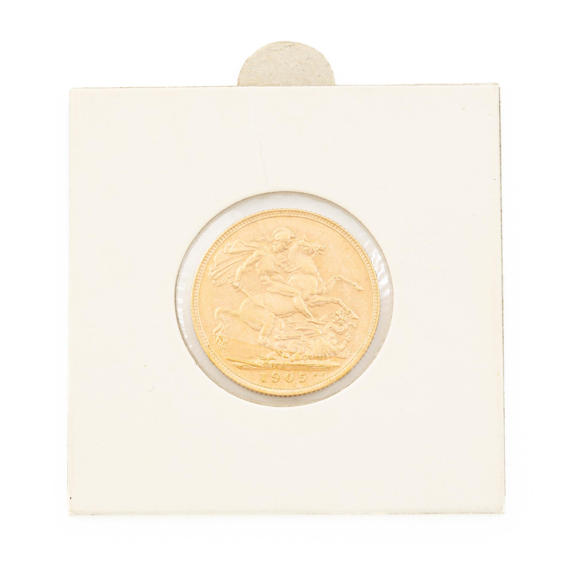 Guldmynt, Storbritannien, Edward VII, 1 Sovereign, 1905.
