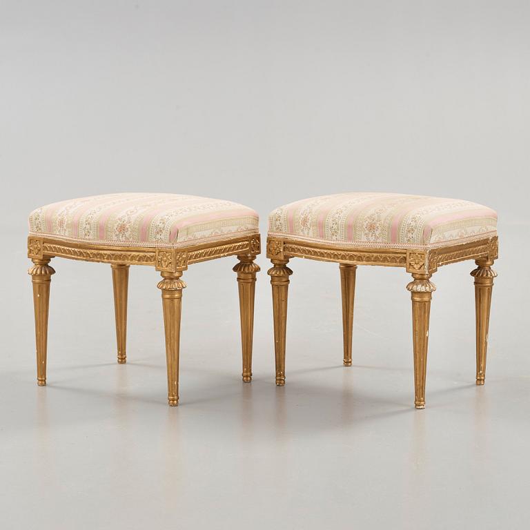 A pair of Gustavian late 18th century stools by M Lundberg, master 1775.