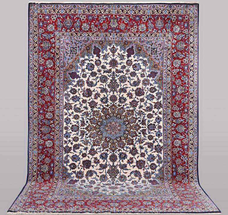 A rug, Esfahan, silk warp and part silk pile, ca 245 x 155 cm.