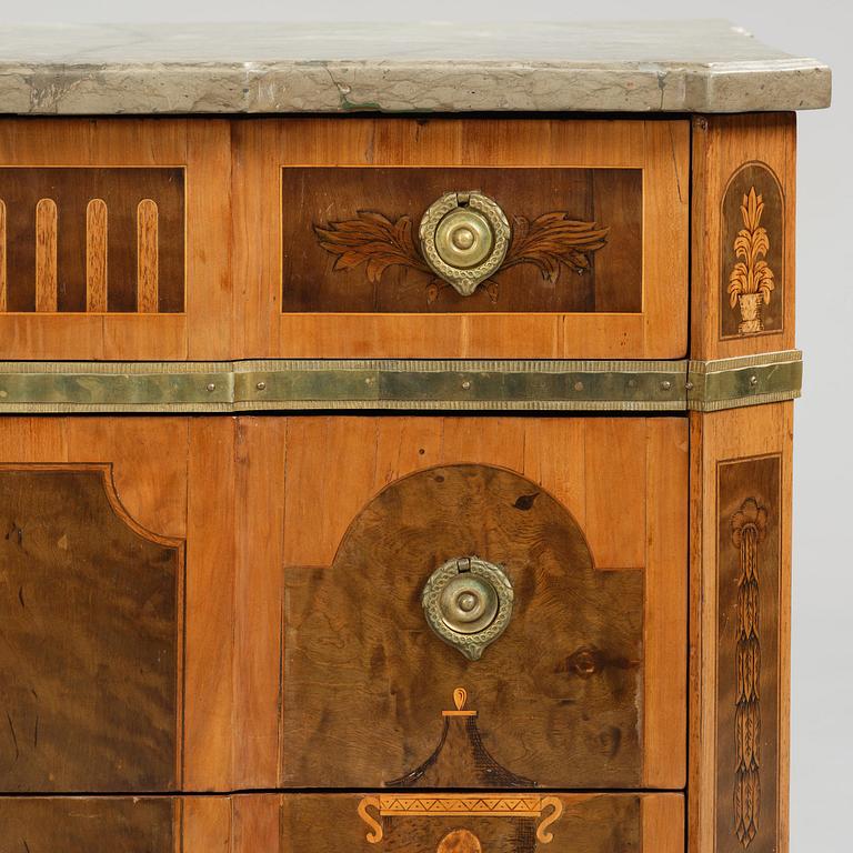 A Gustavian marquetry commode attributed to J. Hultsten (master in Stockholm 1773-94).