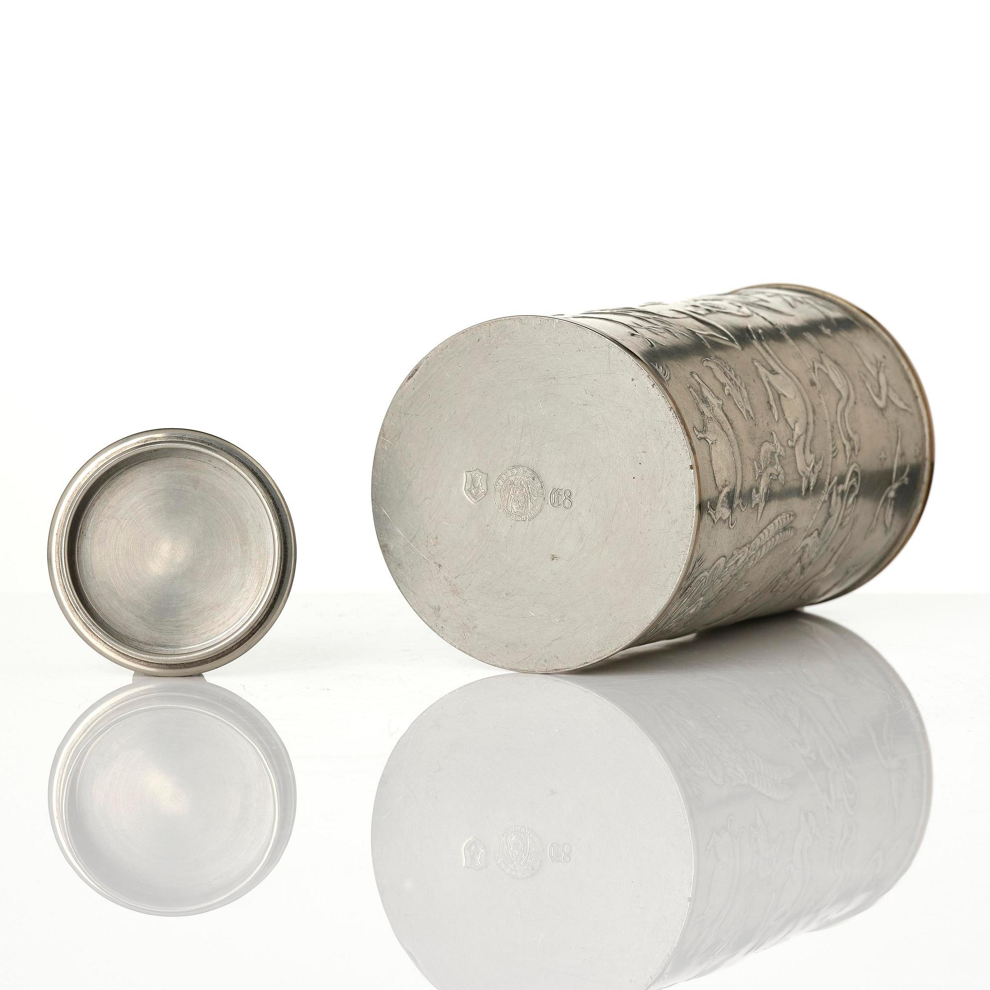 Nils Fougstedt, a pewter and brass jar model A 608, Firma Svenskt Tenn, Stockholm, 1932.