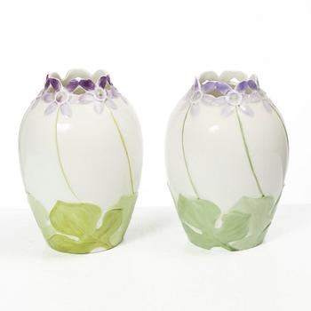 Alf Wallander, attributed to, vases, a pair, porcelain, Art Nouveau, Rörstrand, circa 1900.