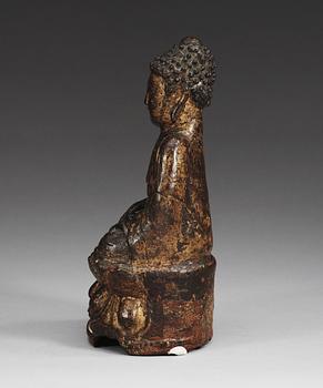 A bronze Buddha with traces of gilding, Ming dynasty, 16th century.