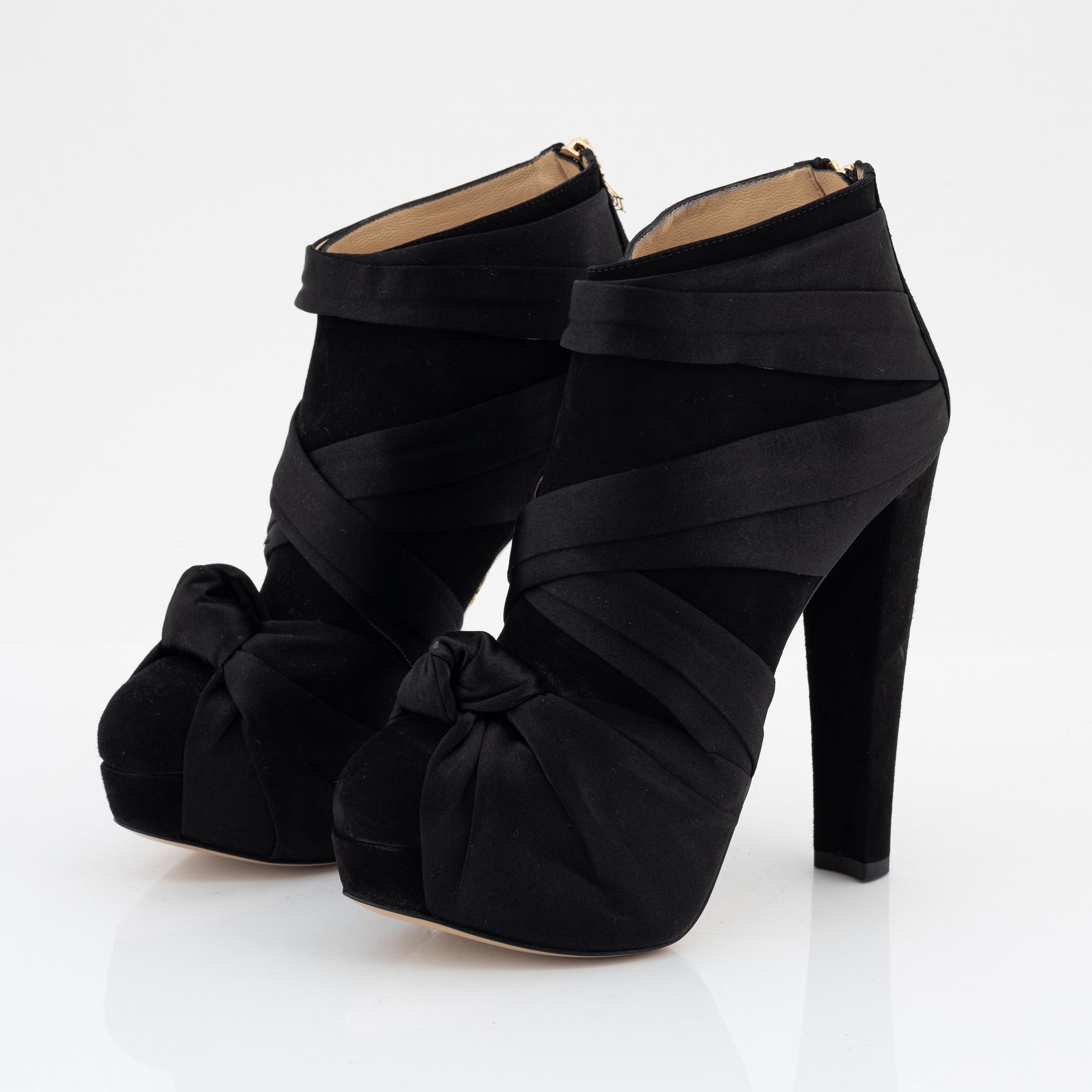 Charlotte Olympia, a pair of black suede and silk platform boots, size 37.