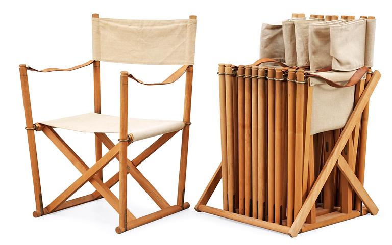 A set of six folding chairs with stand by Mogens Koch, Interna, Denmark.