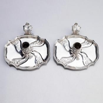 A pair of Swedish 18th century silver chamber-candlesticks, marks of Olof Gravander, Kristinehamn 1761.