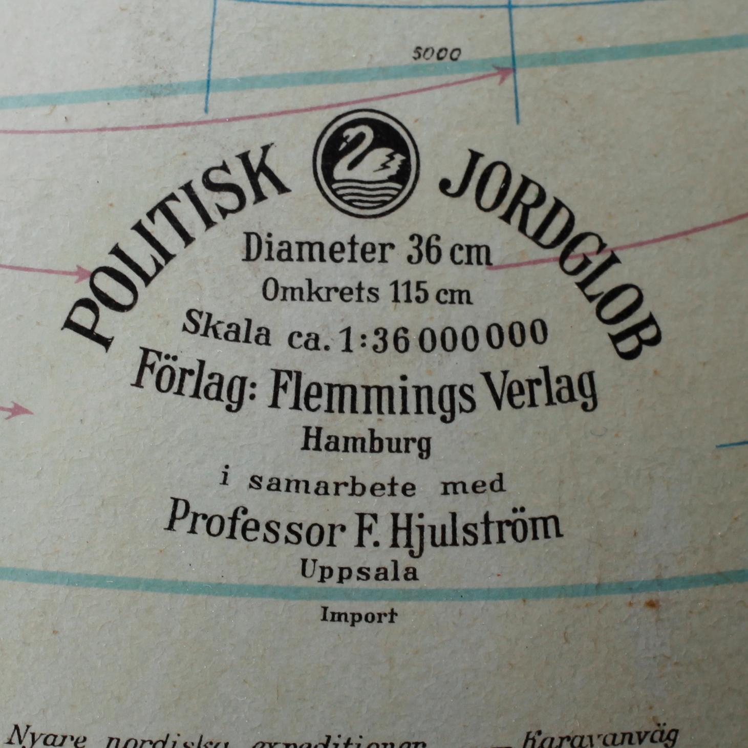 JORDGLOB, Politisk Jordglob, Flemmings Verlag, Hamburg, 1900-talets andra hälft.
