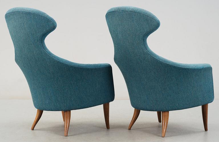 A pair of Kerstin Hörlin Holmquist easy chairs, Triva series, Nordiska Kompaniet, 1950's-60's.