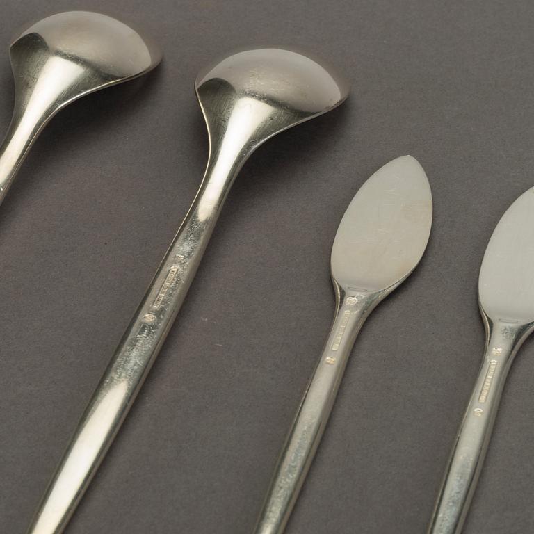 OLE HAGE, sterling silver, bestick, 15 delar, modell "TULIP" för A. Michelsen Danmark, 1900-talets mitt.