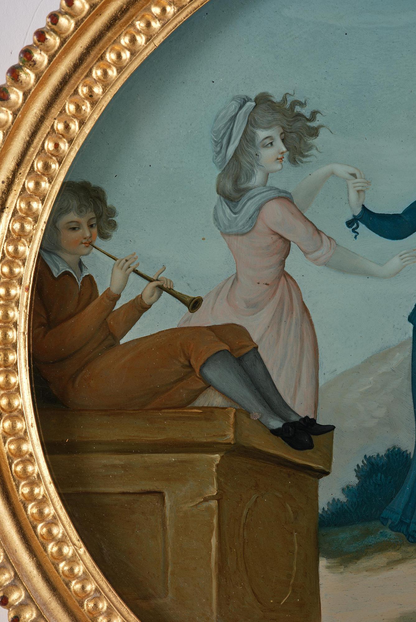 A pair of presumably English reverse-glass paintings, late 18th century.