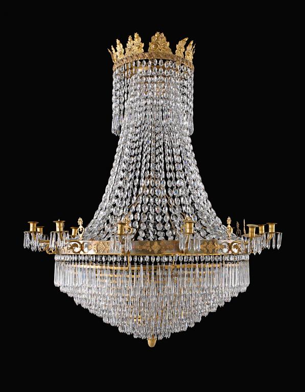 A Swedish Empire thirteen light chandelier.