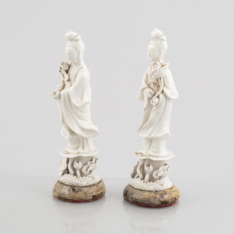A pair of blanc de Chine porcelain figures, 20th century.