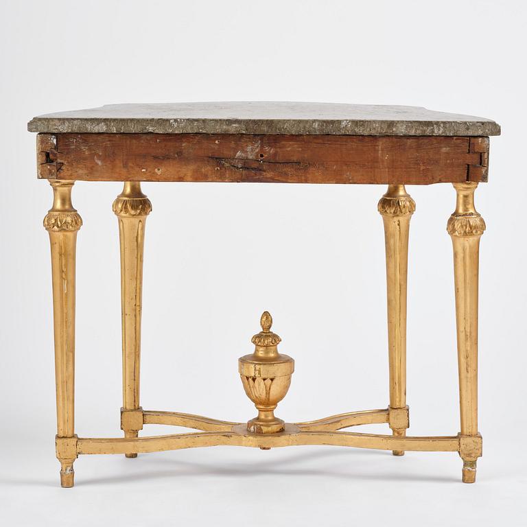 A Gustavian giltwood and limestone-top console table, Stockholm, late 18th century.