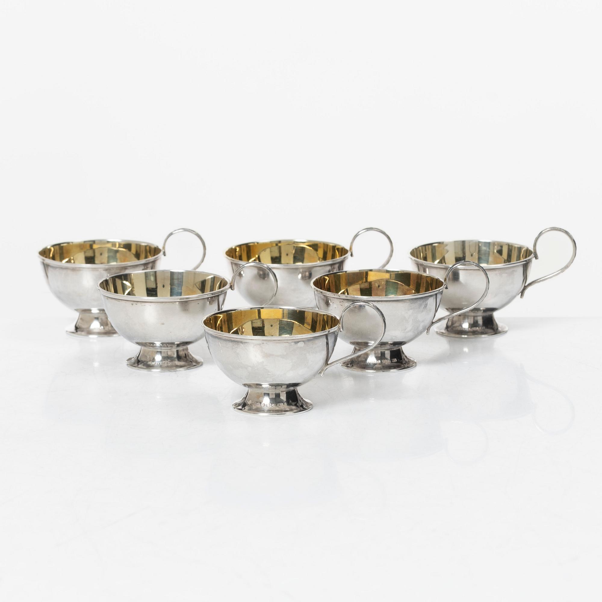 Guldsmedsaktiebolaget (GAB), Punch mugs, 6 pcs, silver, Stockholm 1962-1965.