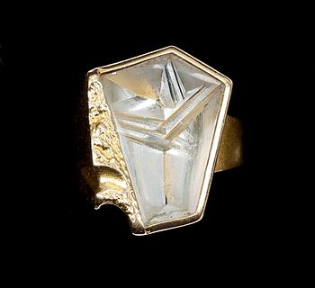RING, 18k guld med akvamarin, Björn Weckström, Lapponia, Finland. Tot ca 14 gr.