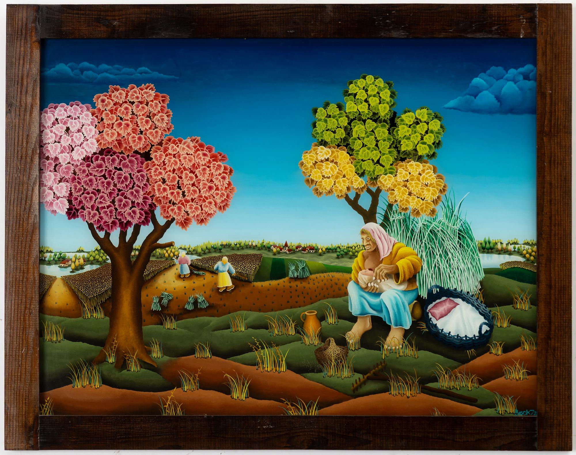 Vladimir Beck, Mother and child in a landscape.