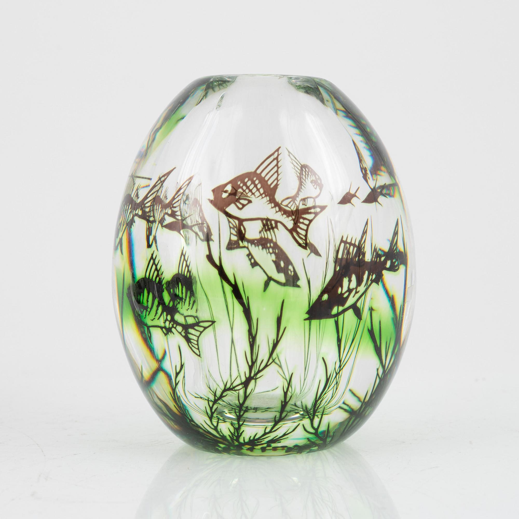 Edvard Hald, vaser, 3 st, Fiskgraal, Orrefors.