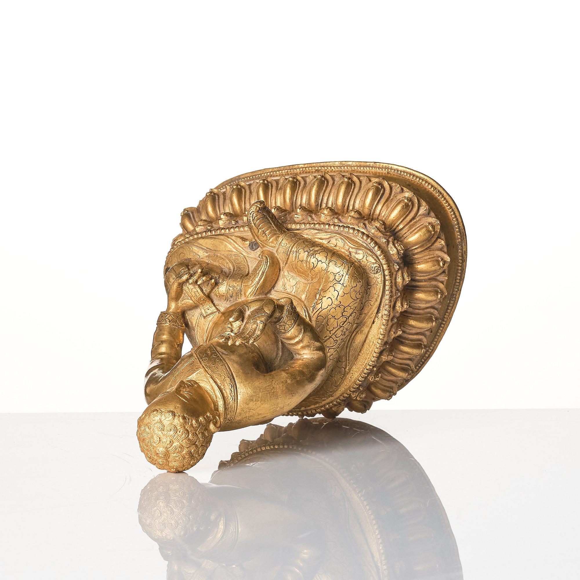 A gilt copper alloy figure of a Lama, most likely Sonam Tsemo, Tibet, probably 16/17th century.