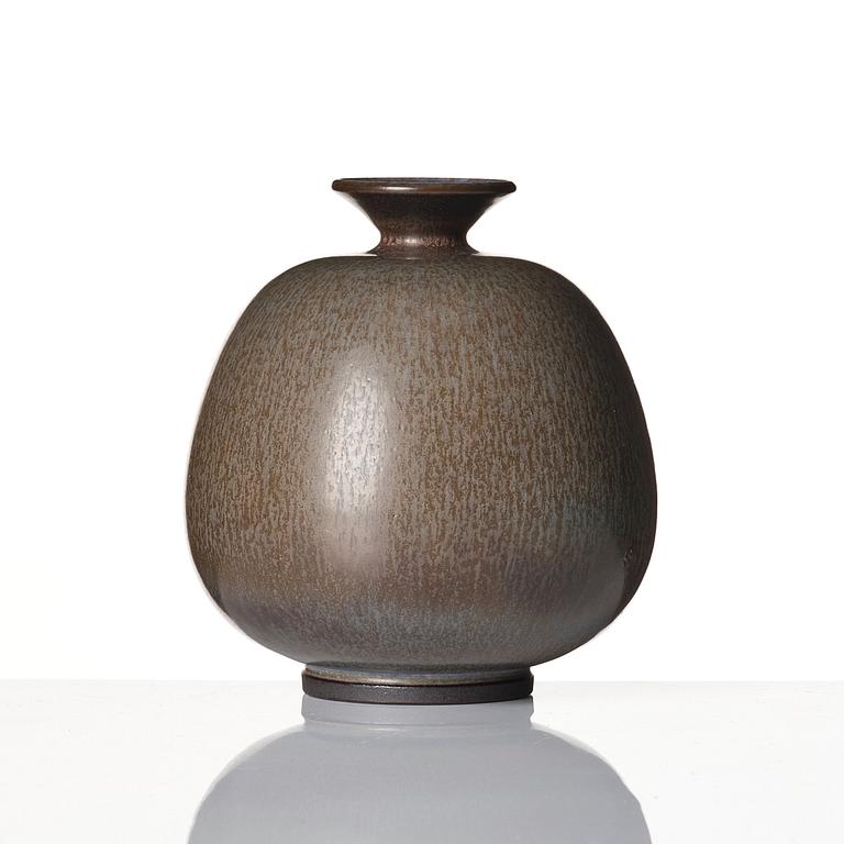 Berndt Friberg, a set of two stoneware vases and a bowl with rabbit's fur glazes, Gustavsberg Studio, Sweden, dated 1944-45, 1956, 1958.
