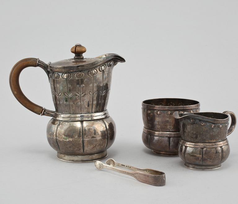 KAFFESERVIS, 4 delar, silver, L & Co, Birmingham, England,  1910. Vikt 590 g.