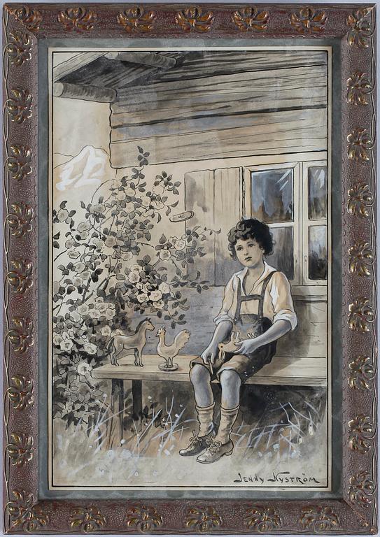 JENNY NYSTRÖM, akvarell med täckvitt. Sign.