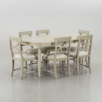A set of table and 6 pcs of chairs, late 20th century,