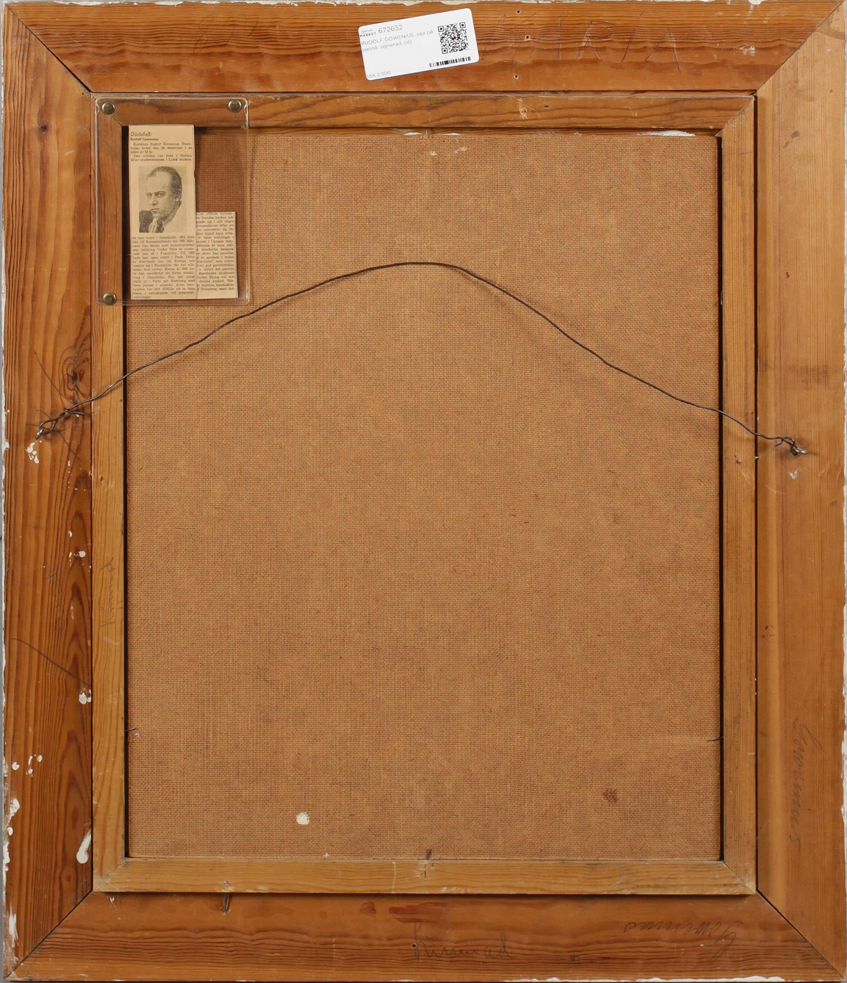 RUDOLF GOWENIUS, olja på pannå, signerad.