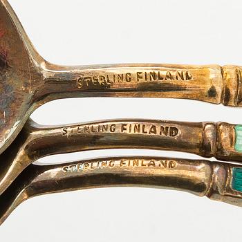 Tillander, mokkalusikoita, 12 kpl, emalia ja kullattua sterling hopeaa, Helsinki.