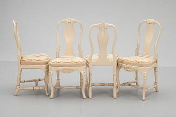 Four Swedish Rococo 18th century chairs.