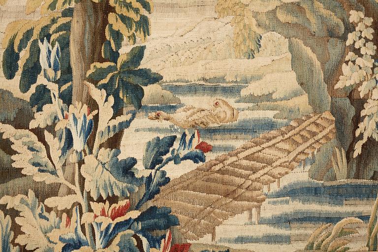 A "Verdure" tapestry, c 279 x 196 cm, signed M.R.D'AVBVSSONj.DVMONTEIL.