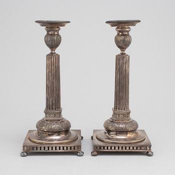 JACOB ENGELBERTH TORSK, a pair of Gustavian style silver candlesticks, Stockholm, 1898.