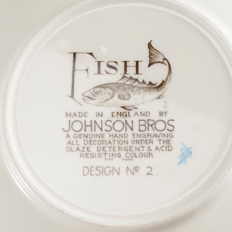 FISKSERVIS, 11 delar, flintgods, "Fish", Johnson Bros, England, 1900-talets andra hälft.