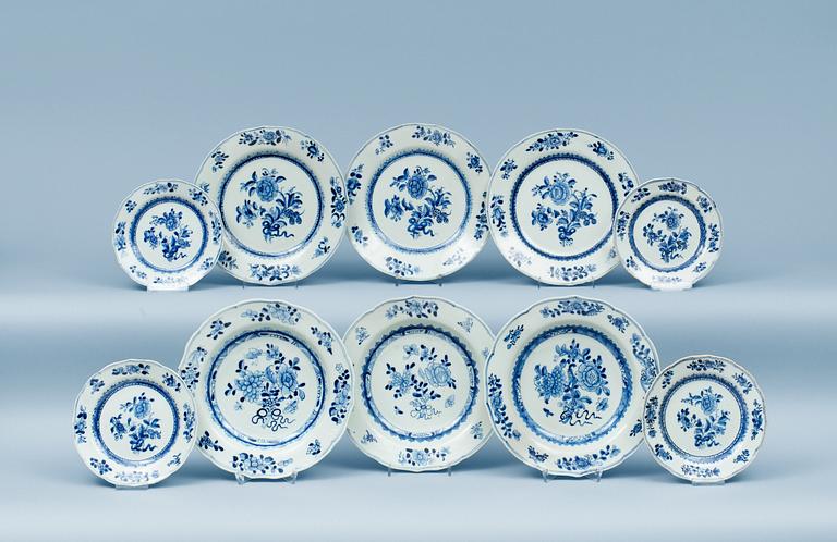 A blue and white part dinner service, Qianlong (1736-95).
