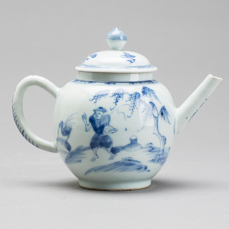 A BLUE AND WHITE TEAPOT, 19th century.