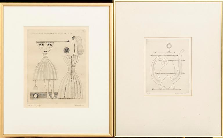 MAX WALTER SVANBERG, 2 torrnålsgravyrer, signerade och numrerade.