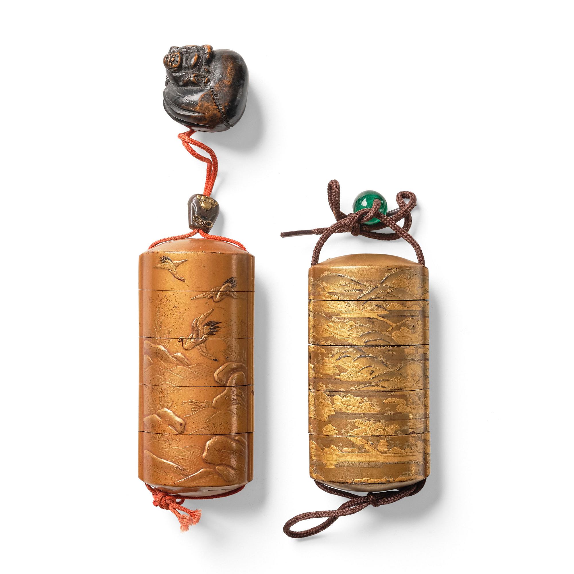 Inro, två stycken, lack. Japan, 1800-tal.