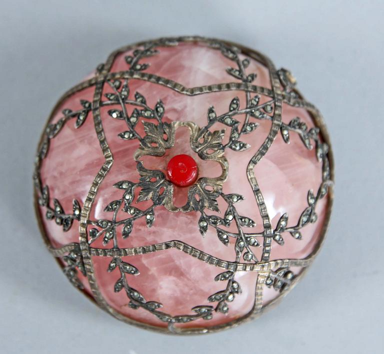 BELLPUSHER, agat, silver och markasiter, möjligen Ryssland, tidigt 1900-tal.