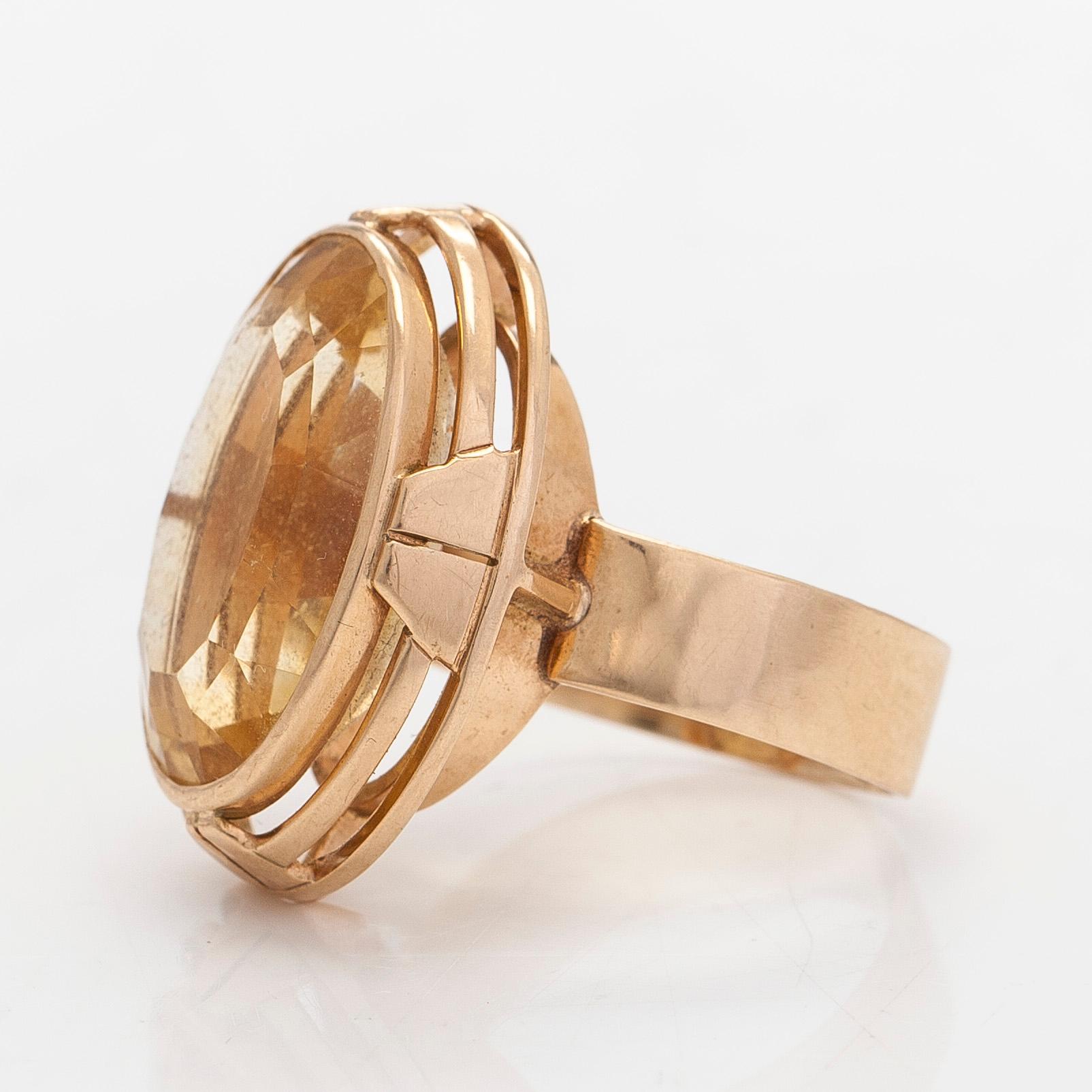 Sormus, 14K kultaa ja sitriini, Helge Narsakka.