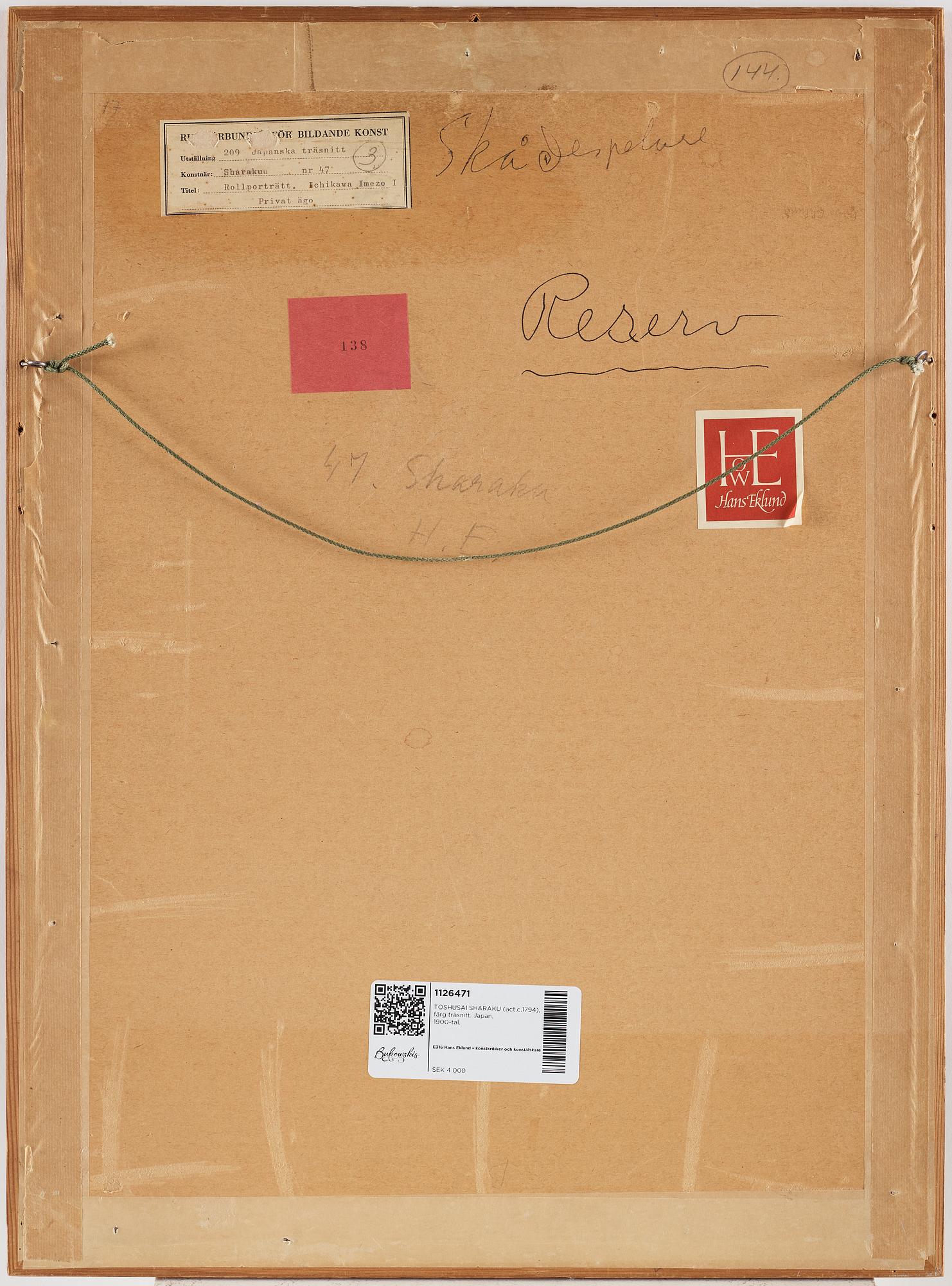 TOSHUSAI SHARAKU (act.c.1794), after, color woodblock print. Japan, 20th century.