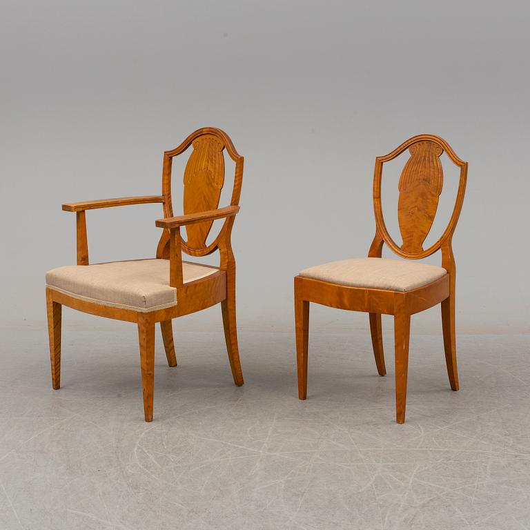 Six chairs by Ferdinand Boberg for Nordiska Kompaniet, second quarter of the 20th century .