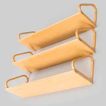 Alvar Aalto, vägghyllor, 3 st, modell 112A, Artek, 1970-tal.