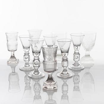 Ten different glasses, 19th century.