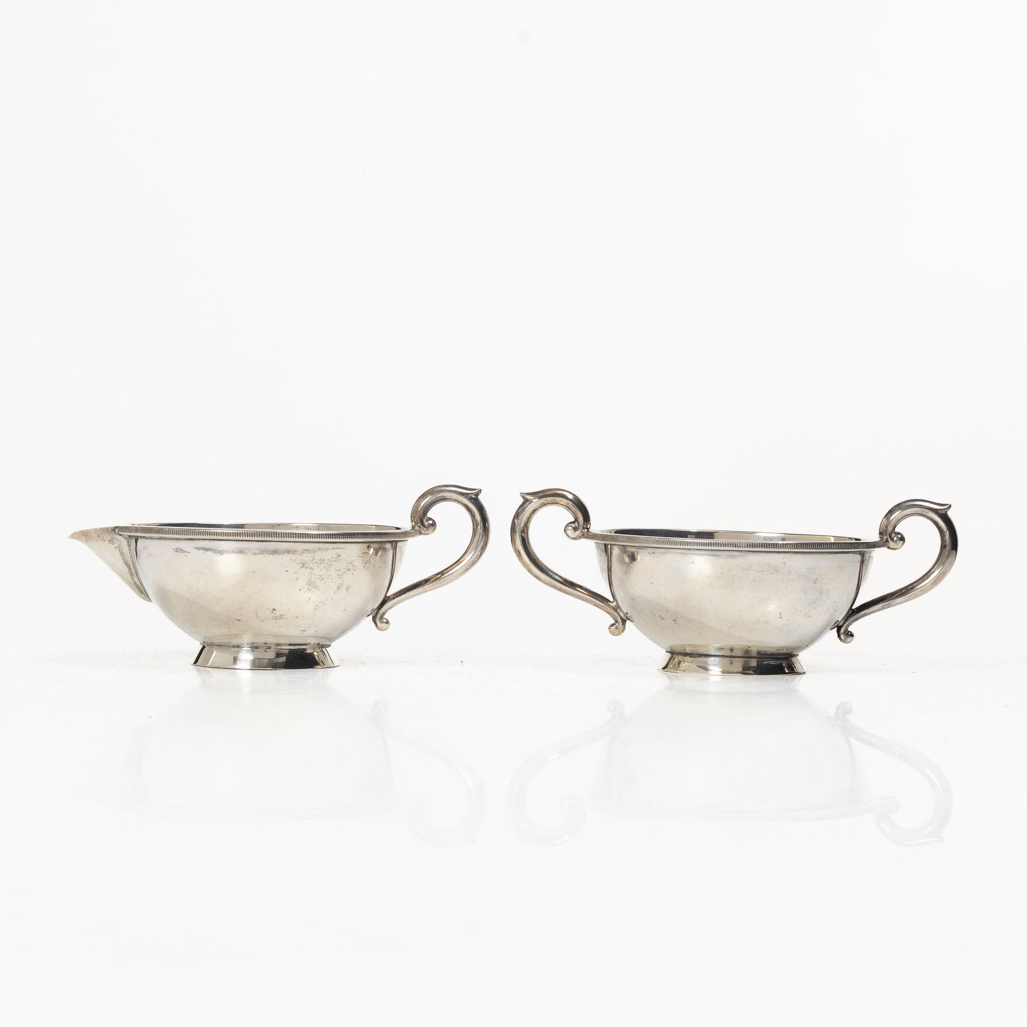 Grädd- och sockerskål, silver, J. Tostrup, Oslo, Norge, 1900-tal.