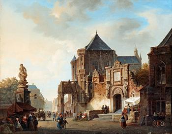 322. Adrianus Eversen, City scene with figures.