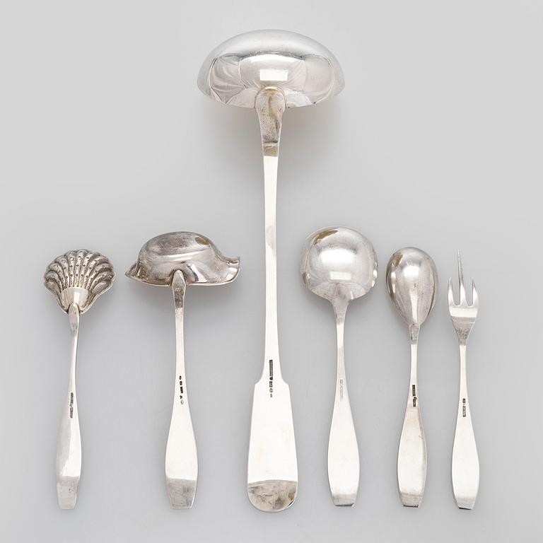 Six silver serving utensils, Finland 1916-1953.